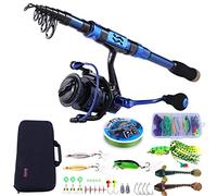 Sougayilang Ensemble Canne à pêche et Moulinet - Canne à pêche télescopique en Fibre de Carbone - Moulinet Rotatif 12 + 1 BB avec étui de Transport pour Eau salée et Eau Douce (Bleu 2,1 m - 3000)
