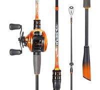 Sougayilang Ensemble canne à pêche et moulinet, ensemble de toupie et d'appât, IM6 Graphite 2 pièces, poignée en EVA, crochet simple, guides en acier inoxydable avec anneaux en céramique