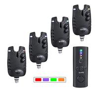 Sougayilang Ensemble d'alarme de Touche de pêche à la Carpe, 4 + 1 alarmes de Touche de pêche à LED sans Fil avec boîte à Fermeture éclair Portable pour différents Types de Cannes