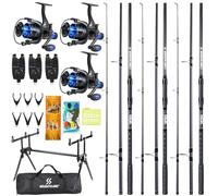Sougayilang Ensemble de pêche à la carpe, 3 cannes de 3,3 m + moulinets série 4000, détecteurs de morsure, support de canne réglable, kit complet pour lacs et rivières à la carpe