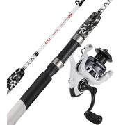 Sougayilang Ensemble moulinet et canne à pêche en 2 pièces, canne en graphite durable et fibre de verre, poignée en liège fendue, position de la poignée droite/gauche (1,5 m)