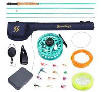 Sougayilang Kit canne à pêche à la mouche et moulinet, canne à pêche télescopique en graphite légère et portable 4 sections et moulinet en aluminium usiné CNC Ensemble complet de démarrage avec sac