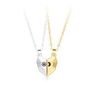 Souhaitant Pierre Couple Couture Collier créatif Amour Soleil Lune magnétite Pendentif Bijoux Saint Valentin Cadeau 1 pièces (Color : XL917-Gold Silver)