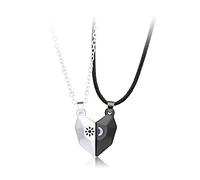 Souhaitant Pierre Couple Couture Collier créatif Amour Soleil Lune magnétite Pendentif Bijoux Saint Valentin Cadeau 1 pièces (Color : XL917-Black Silver)
