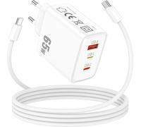 Soui-65w Chargeur Usb C Rapide Pour Iphone 16e 16 15 Pro Max,3 Ports Pd Qc Chargeur Laptop Gan Avec 2m 240w Nylon Câble Usb C Pour Macbook Pro/Air Pad Air Thinkpad Dell Xps 13 Hp Galaxy A16 A06 A56 A