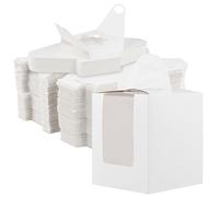 SOUJAP Lot de 100 boîtes à cupcakes individuelles avec poignée et fenêtre pour mariage, fête d'anniversaire Blanc 9,5 x 9,5 x 11 cm