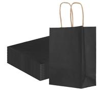 SOUJAP Lot de 100 petits sacs en papier kraft noir avec poignées pour shopping, fête d'anniversaire, 15 x 8 x 21 cm