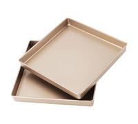 SOUJAP Lot de 2 plaques de cuisson carrées en acier carbone avec revêtement anti-adhésif pour pain, gâteaux, desserts, 28,5 x 28,5 x 3,6 cm, doré