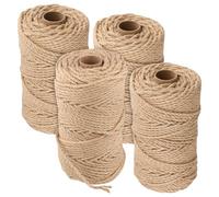 SOUJAP Lot de 4 rouleaux de ficelle de jute de 4 mm, 100 m de corde de chanvre torsadée pour travaux manuels, emballage cadeau, empaquetage et jardinage