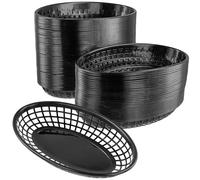 SOUJAP Lot de 80 paniers de restauration rapide en plastique pour frites, sandwichs, pique-niques et fêtes - Noir - 23 cm