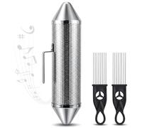 SOUJOY Shaker guiro en acier inoxydable avec 2 grattoirs, 38 x 7,6 cm, instrument de percussion latino-américaine, marteau à sable professionnel pour accompagnement musical et formation musicale