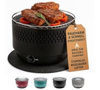 SOUK ONE Barbecue de table avec ventilation active, barbecue au charbon de bois avec ventilateur, barbecue de camping, barbecue d'extérieur (noir)