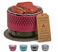 SOUK ONE Barbecue de table avec ventilation active, barbecue au charbon de bois, barbecue de camping en plein air (rouge)