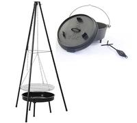 SOUK ONE Barbecue suspendu sur trépied avec marmite en fonte, grille de cuisson avec chaîne, 150 cm de haut, avec grille de cuisson de 46 cm, brasero de 50 cm, barbecue au charbon de bois (barbecue