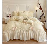 SOUKECHY Parure de lit Chic en Dentelle pour Filles, Housse de Couette esthétique de Style Princesse française Romantique avec Joli nœud et Fermeture éclair, Jaune, lit Simple