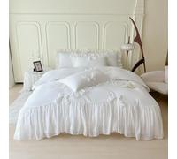 SOUKECHY Parure de lit Chic en Dentelle pour Filles, Housse de Couette esthétique de Style Princesse française Romantique avec Joli nœud et Fermeture éclair, Blanc, lit Simple