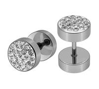 Soul-Cats 1 paire de faux plugs strass en acier inoxydable or argent noir, Couleur:Argent