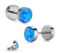 Soul-Cats Boucles d'oreilles à tige en titane avec incrustation d'opale - Hypoallergéniques - 6 mm - Unisexe - Avec fermoir à vis - Dans une boîte cadeau