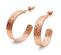 Soul-Cats Boucles d'oreilles créoles martelées pour femme - Argent et or rose - Demi-créoles larges - Bijou élégant - Design moderne et noble