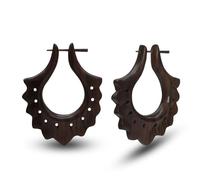 Soul-Cats Boucles d'oreilles Tribal en Bois - 52x43mm - Marron Foncé - Design Ethnique avec Crayon Corne - Bijoux Naturels Unisexe