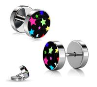 Soul-Cats Fakeplugs Boucles d'oreilles en acier inoxydable Ø 10 mm - Petites étoiles - Unisexe - Noir Multicolore - Faux plug boucles d'oreilles sans étirement