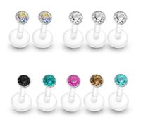 Soul-Cats Lot de 10 piercings labret en bioflex 1,2 mm x 8 mm - Tige de piercing avec cristal en 10 couleurs - Piercing de lèvre, hélix, tragus, Medusa - Hypoallergénique, flexible, transparent