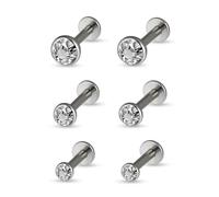 Soul-Cats Lot de 3 boucles d'oreilles en acier inoxydable à visser - Mini faux plugs unisexes - Arc-en-ciel - Blanc, rouge, vert, bleu, rose, jaune, turquoise, Acier inoxydable