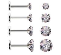 Soul-Cats Lot de 4 paires de boucles d'oreilles en titane G23 pour homme et femme - Boucles d'oreilles en oxyde de zirconium hypoallergéniques Tailles 2/3/4/5 mm - Fermeture à vis - Boucles d'oreilles