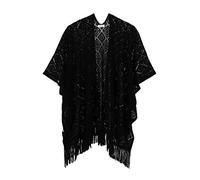soul young Chale Femmes Tricot Gilet Poncho, Cape Grande Soiree Taille Cardigan Kimono Wrap Pashmina(Taille unique,carré noir)