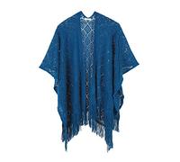 soul young Chale Femmes Tricot Gilet Poncho, Cape Grande Soiree Taille Cardigan Kimono Wrap Pashmina(Taille unique,carré bleu)