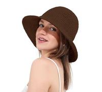 soul young Chapeau de Soleil Femme en Paille Tressée Large Bord Reversible Plage Bob Pliable Été Voyage Protection UV UPF50+(Café)