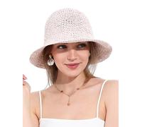 soul young Chapeau de Soleil Femme en Paille Tressée Large Bord Reversible Plage Bob Pliable Été Voyage Protection UV UPF50+(Beige et Rose)