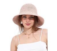 soul young Chapeau de Soleil Femme en Paille Tressée Large Bord Reversible Plage Bob Pliable Été Voyage Protection UV UPF50+(Rose)