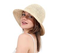 soul young Chapeau de Soleil Femme en Paille Tressée Large Bord Reversible Plage Bob Pliable Été Voyage Protection UV UPF50+(Beige)
