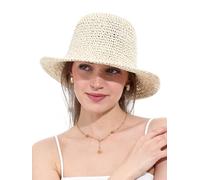 soul young Chapeau de Soleil Femme en Paille Tressée Large Bord Reversible Plage Bob Pliable Été Voyage Protection UV UPF50+(Beige et Kaki)
