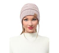 soul young Chapeaux Beanie pour Femmes avec Trou pour Queue de Cheval Bonnets en Tricot Doux Extensibles Thermiques d'hiver(Tailleunique,3tonsRose)