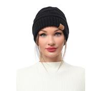 soul young Chapeaux Beanie pour Femmes avec Trou pour Queue de Cheval Bonnets en Tricot Doux Extensibles Thermiques d'hiver(Tailleunique,Noir)