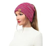 soul young Chapeaux Beanie pour Femmes avec Trou pour Queue de Cheval Bonnets en Tricot Doux Extensibles Thermiques d'hiver(Tailleunique,2tonsCorail)