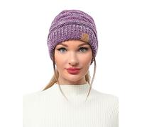 soul young Chapeaux Beanie pour Femmes avec Trou pour Queue de Cheval Bonnets en Tricot Doux Extensibles Thermiques d'hiver(Tailleunique,3tonsViolet)