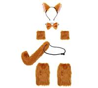 soul young Fausse Fourrure Oreilles et Queue de Renard Ensemble Bandeau Cosplay Costumes Kit Poignets Jambières Chauffe 5PCS(5Pcs,Brun)