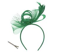 soul young Femmes Fascinator Chapeau de Fête au thé Royal Ascot Bandeau Hatinator Gatsby Cocktail Plume Strass Cap Derby(Taille unique,Vert)