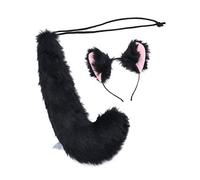 soul young Femmes Fausse Fourrure Oreilles et Queue de Renard Chat Cosplay Costume Adulte Halloween Noël Carnaval Party(Noir)