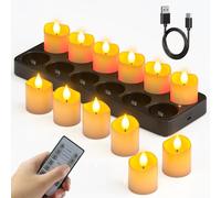 SoulBay Bougie Chauffe Plat LED Rechargeable avec Télécommande, 12pcs Fausses Bougies à LED Flamme Vacillante Bougie Electrique Decorative pour Deco Halloween, Noel, Chambre, Mariage, Anniversaire