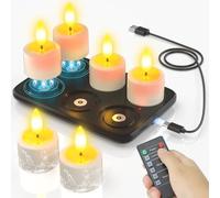 SoulBay Bougie Chauffe Plat LED Rechargeable Extérieur, Lot de 6 Fausse Bougies LED Flamme Vacillante avec Télécommande Decorative Bougie Electrique pour Chambre Mariage Anniversaire Halloween Noël