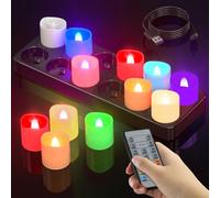 SoulBay Lot de 12 bougies chauffe-plat rechargeables à LED sans flamme avec télécommande et station de charge vacillante pour décoration de maison, de chambre, d'Halloween, de Noël