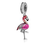 Soulbead Dangle Flamingo Dance Charms Pendentif Argent Sterling 925 en émail Perles Compatible avec chaîne Serpent Bracelet européen