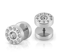 SoulCats 2 pièce Fakeplugs Faux Plug Goujon Fake Plug Zircon Strass Violet Rose Noir Blanc, Farbe:Blanc