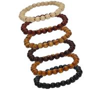 SoulCats Cats Lot de 6 bracelets en perles en bois avec bande élastique, taille des perles : env. 8 mm dans les couleurs : naturel, marron clair, marron, noir, marron rouge et crème