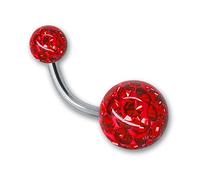 SoulCats® Nombril Piercing Banana avec Tige Boule de Cristal Gel de revêtement époxy 1.6, Couleur: Rouge; Longueur: 8 mm