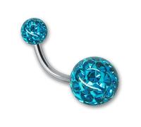 SoulCats® Nombril Piercing Banana avec Tige Boule de Cristal Gel de revêtement époxy 1.6, Couleur: Turquoise; Longueur: 8 mm